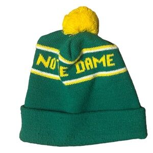 Notre Dame Green Yellow Winter Hat with Pom
